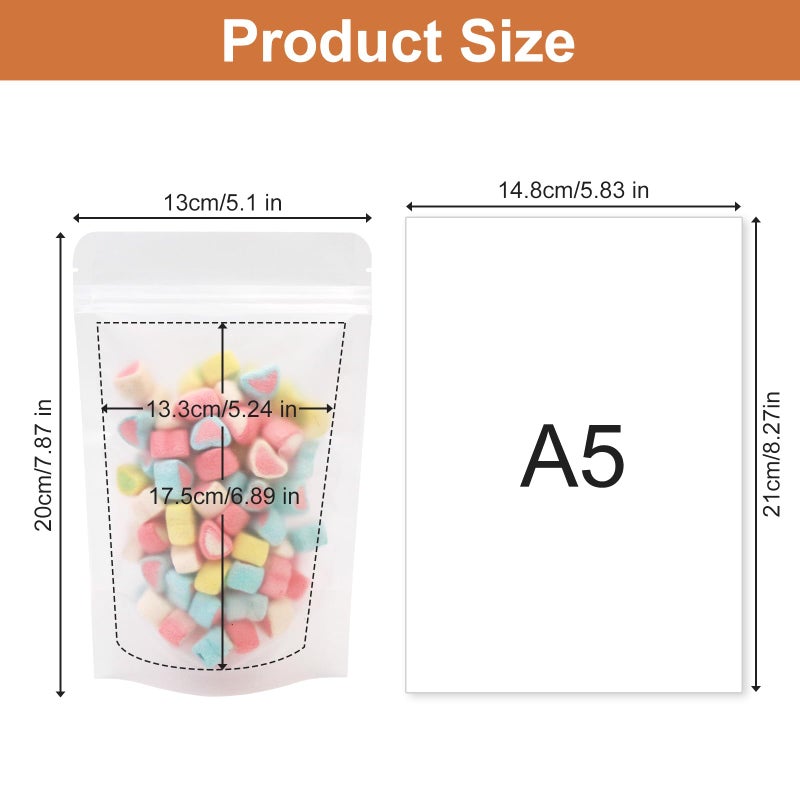 SumDirect 50Pcs 6x8.6inches Matte Frosted (Not Clear) Zipper Resealable Stand Up Drink Bags,Snack Food Tea Packing Drinking Pouches - 6x8.6inches - Image 2